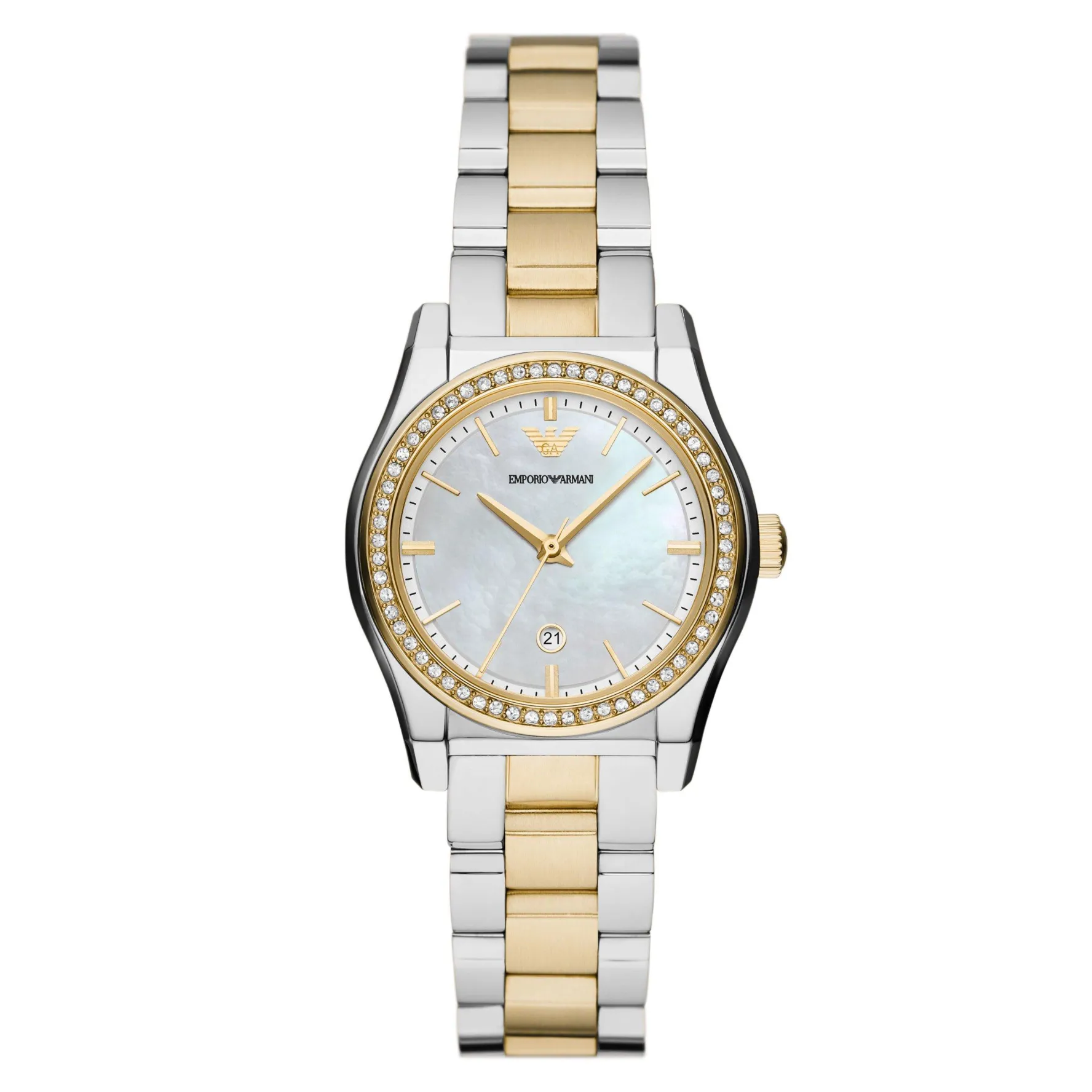 Emporio Armani 32mm Stainless Steel and Yellow Gold Tone Crystal Ladies Watch