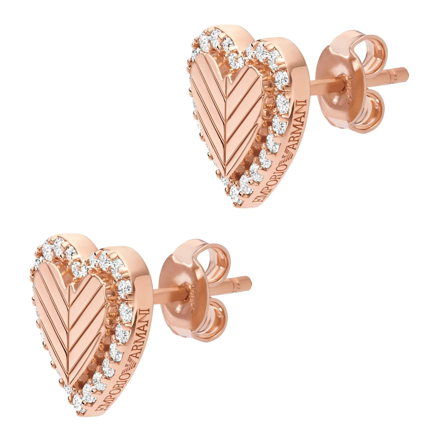 Emporio Armani Rose Tone Cubic Zirconia Heart Stud Earrings