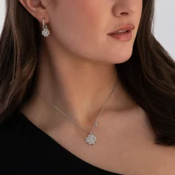 Emporio Armani Silver Cubic Zirconia Flower Drop Earrings