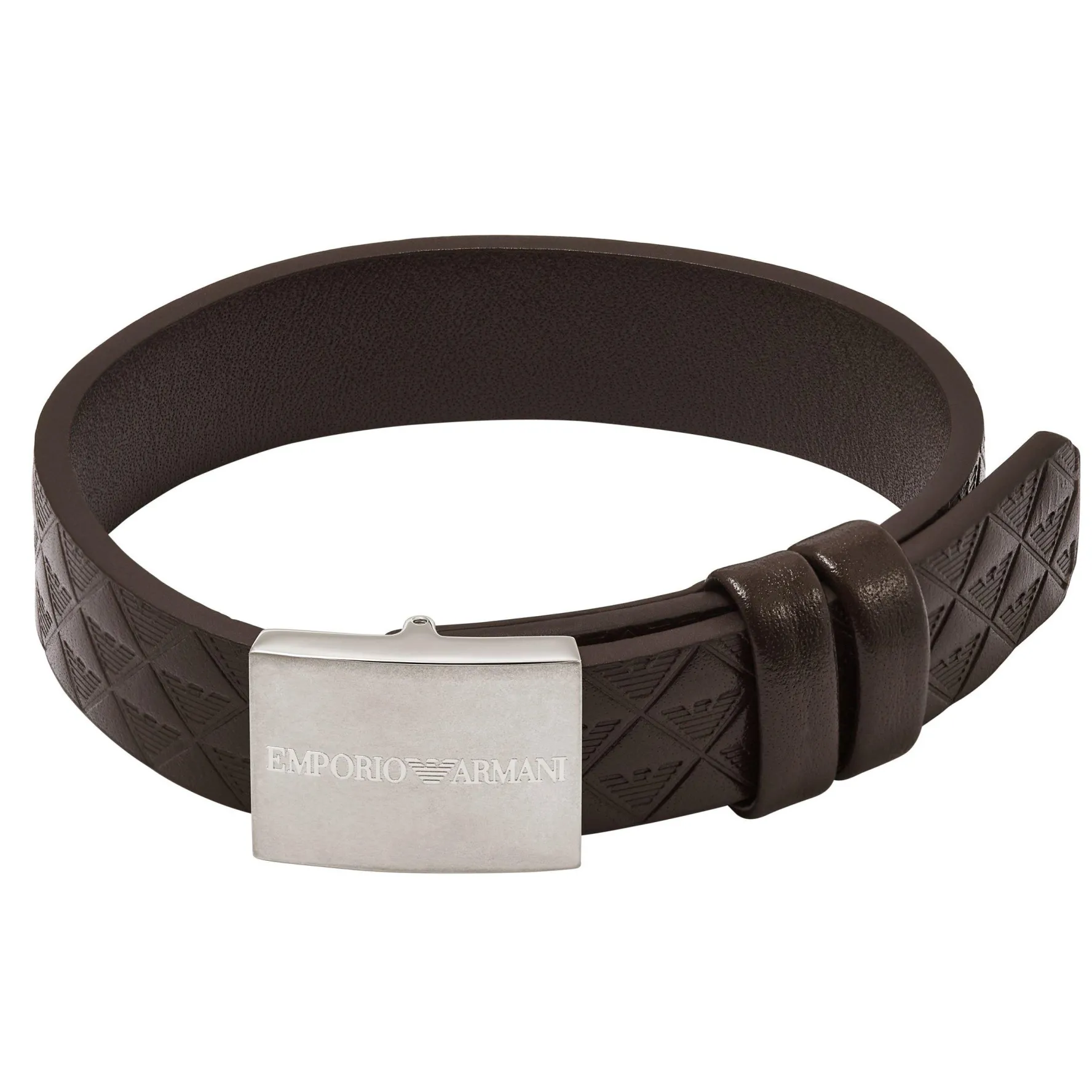 Emporio Armani Stainless Steel Brown Leather Bracelet