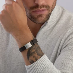 Emporio Armani Stainless Steel Brown Leather Bracelet