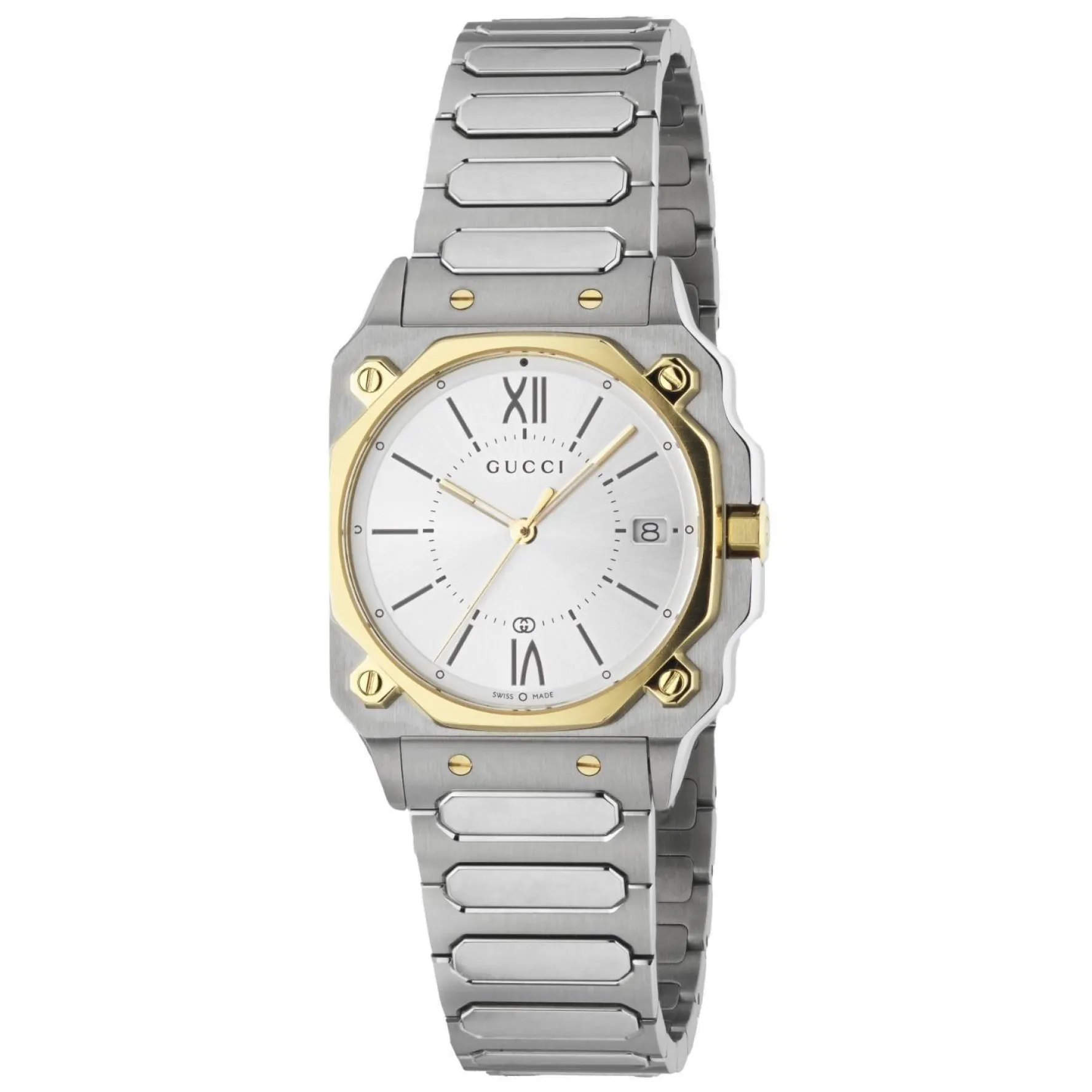 Gucci G-Flat 30mm Stainless Steel and Yellow Gold Plated Watch