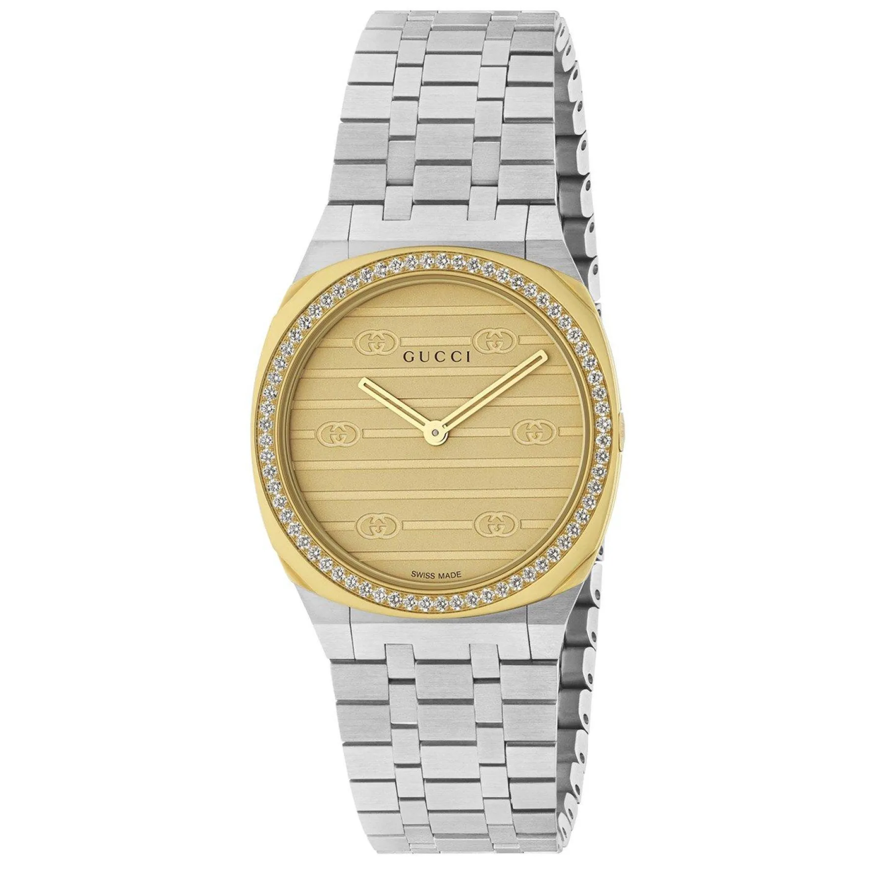 Gucci 25H 30mm Stainless Steel and 18ct Yellow Gold Diamond Ladies Watch