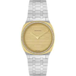 Gucci 25H 30mm Stainless Steel and 18ct Yellow Gold Diamond Ladies Watch