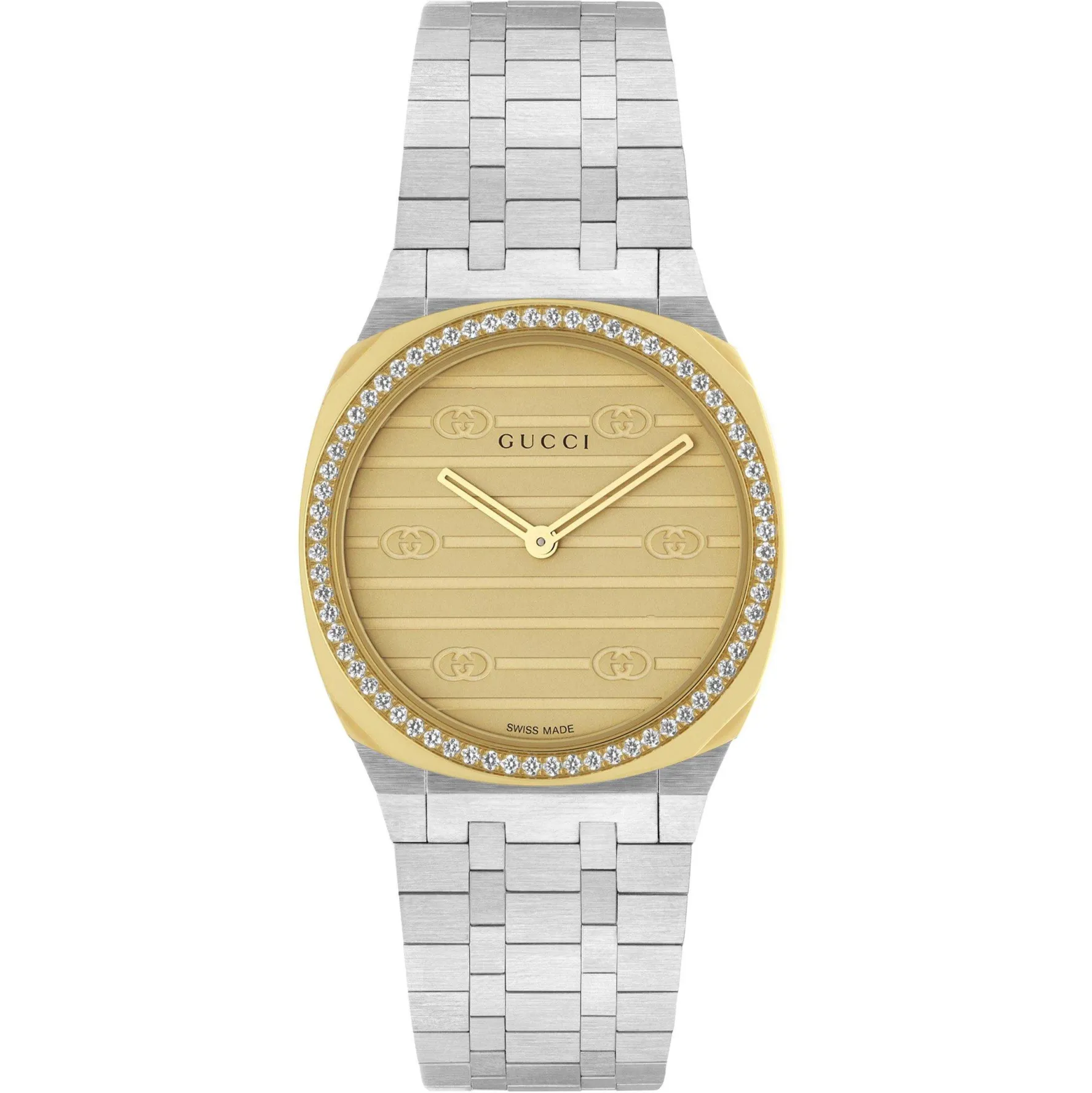 Gucci 25H 30mm Stainless Steel and 18ct Yellow Gold Diamond Ladies Watch