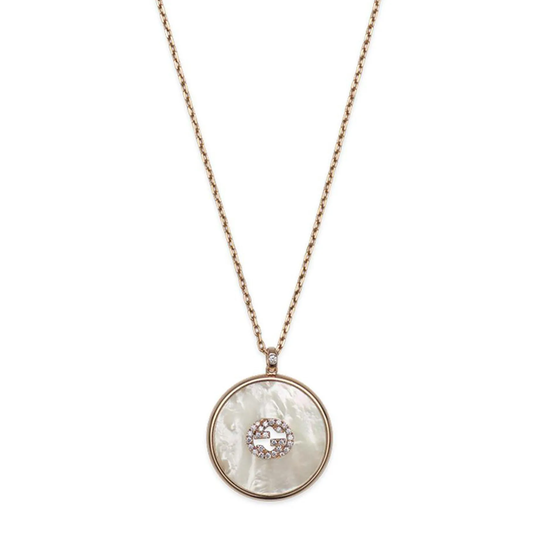Gucci Interlocking 18ct Rose Gold Diamond Mother of Pearl Necklace