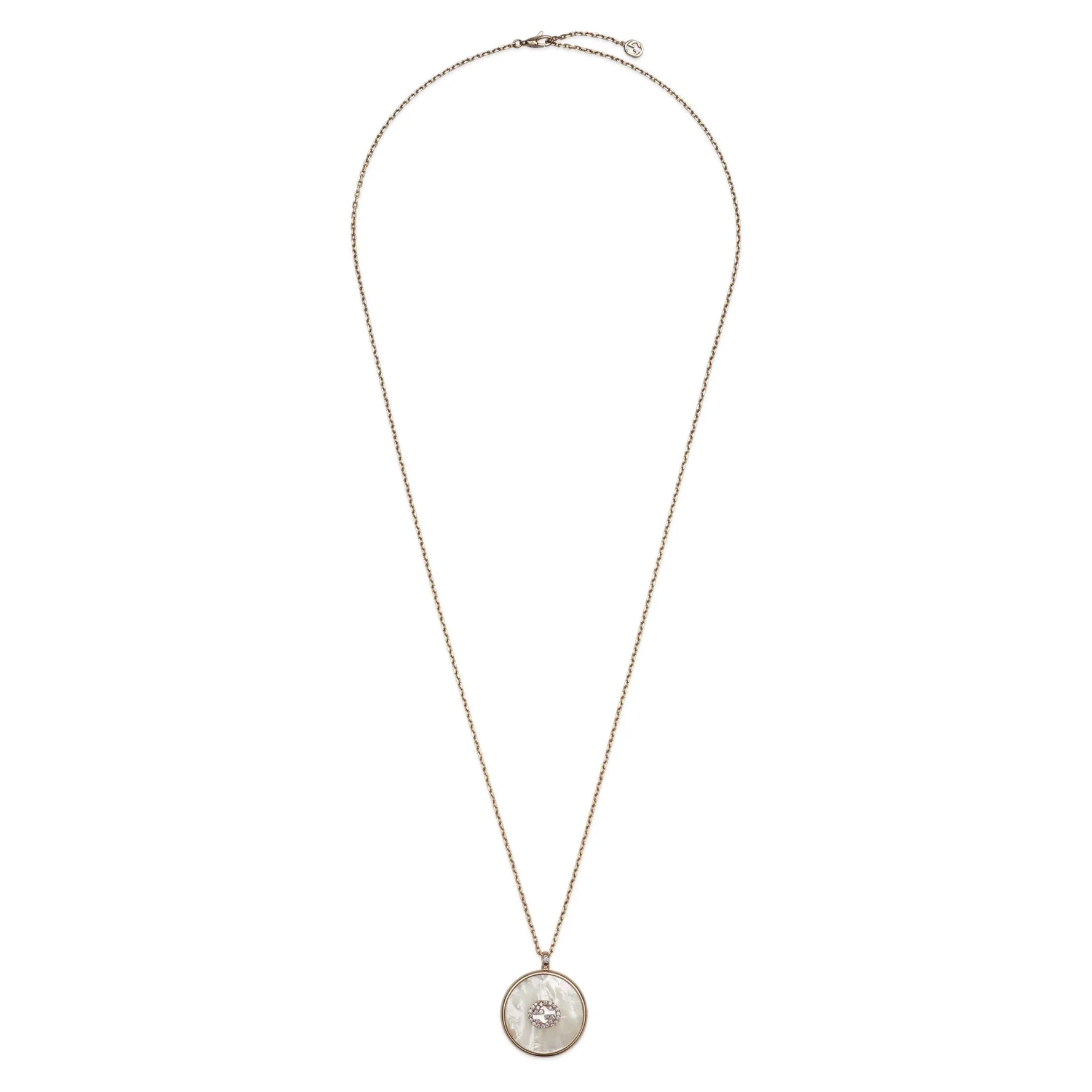 Gucci Interlocking 18ct Rose Gold Diamond Mother of Pearl Necklace