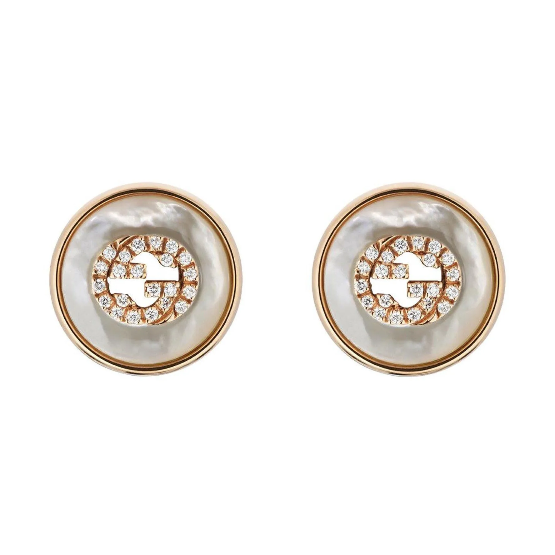 Gucci Interlocking 18ct Rose Gold Mother of Pearl Stud Earrings
