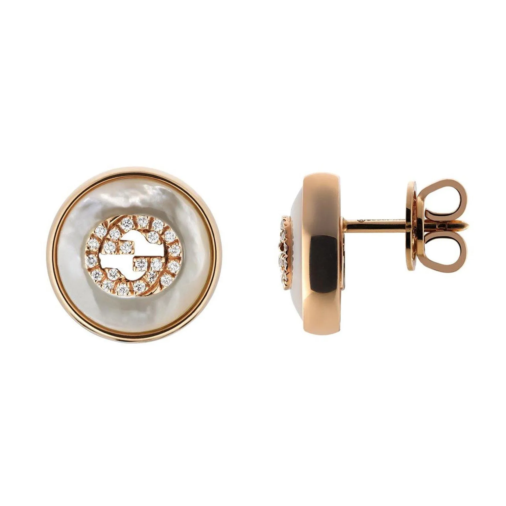 Gucci Interlocking 18ct Rose Gold Mother of Pearl Stud Earrings