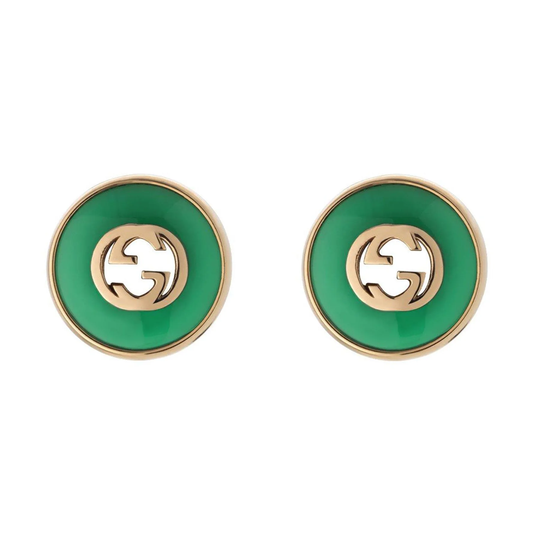 Gucci Interlocking 18ct Rose Gold Green Stud Earrings