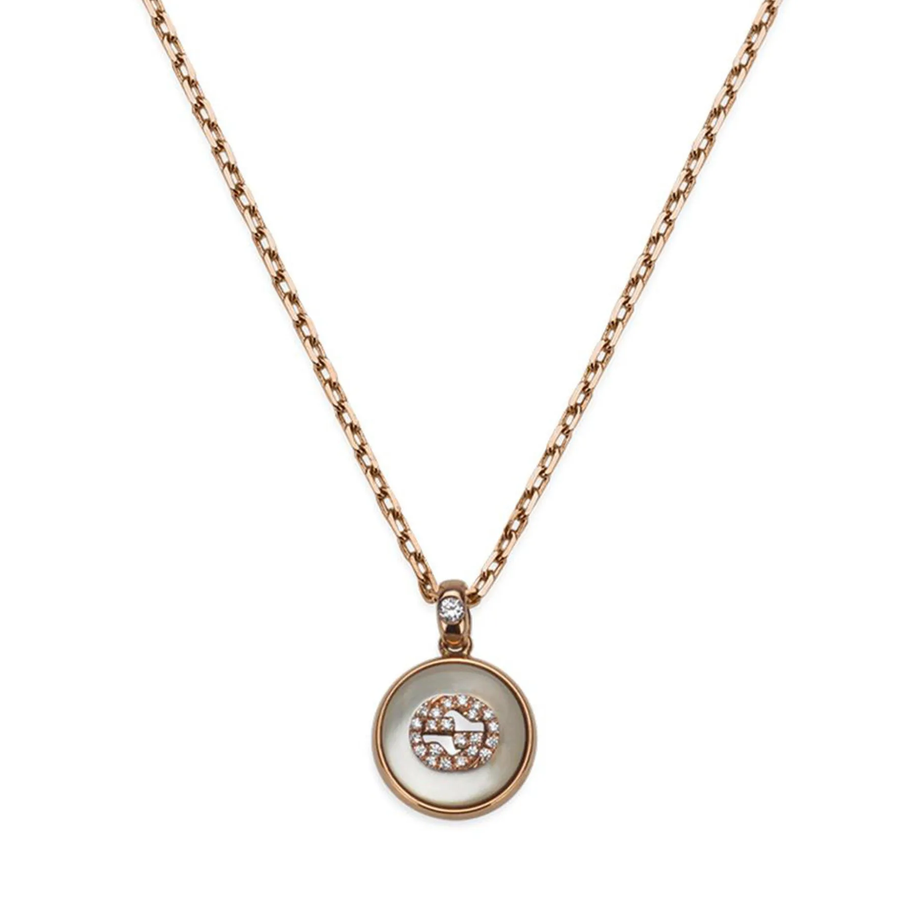 Gucci Interlocking 18ct Rose Gold Diamond Mother of Pearl Necklace