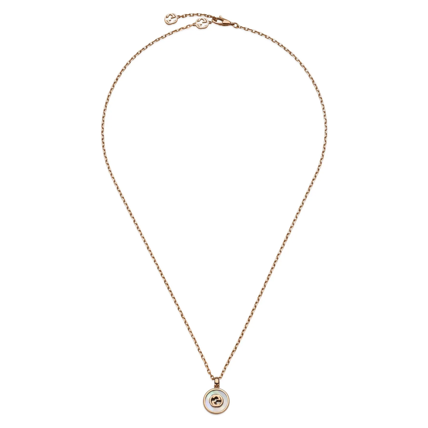 Gucci Interlocking 18ct Rose Gold Diamond Mother of Pearl Necklace