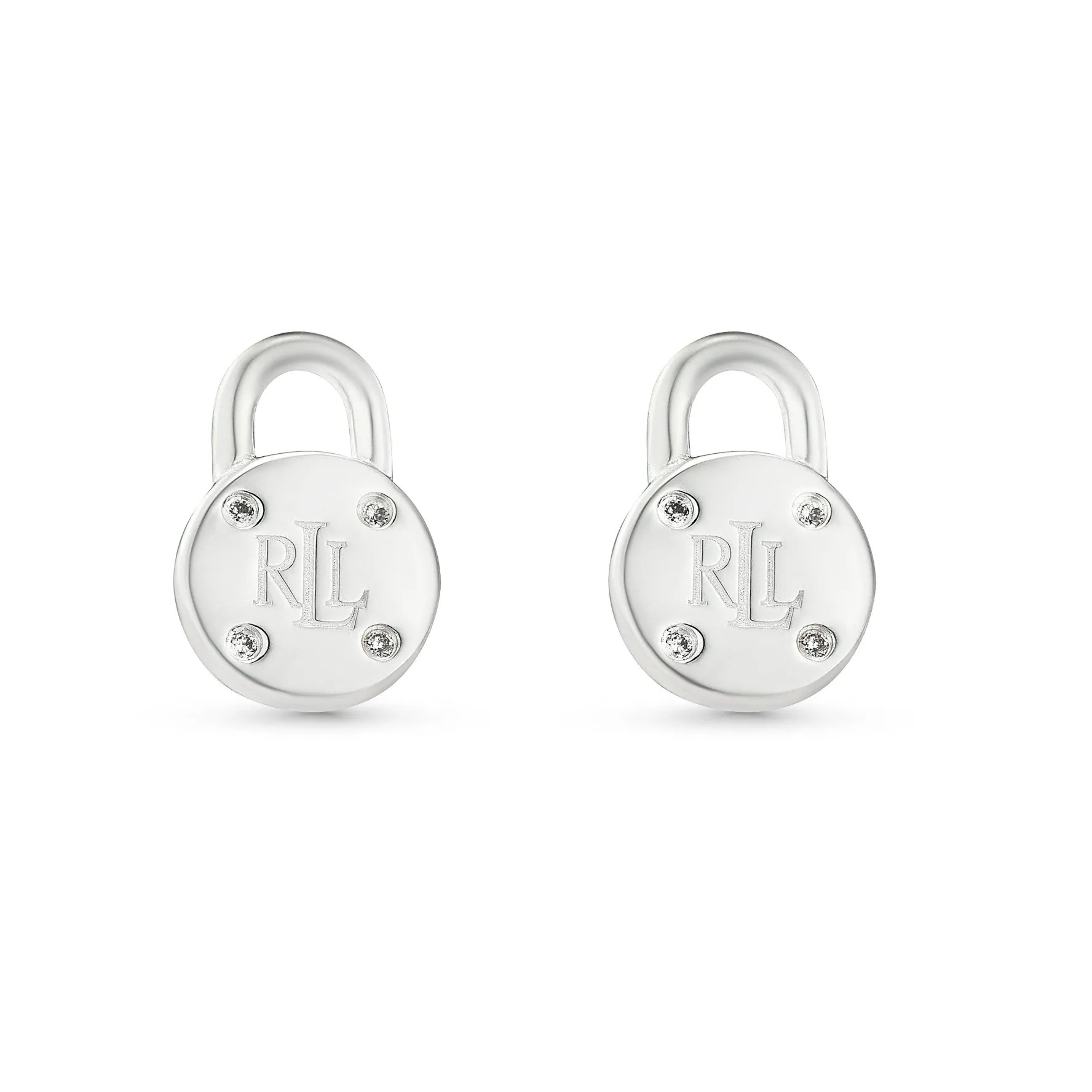 Lauren Ralph Lauren Silver Padlock Diamond Stud Earrings