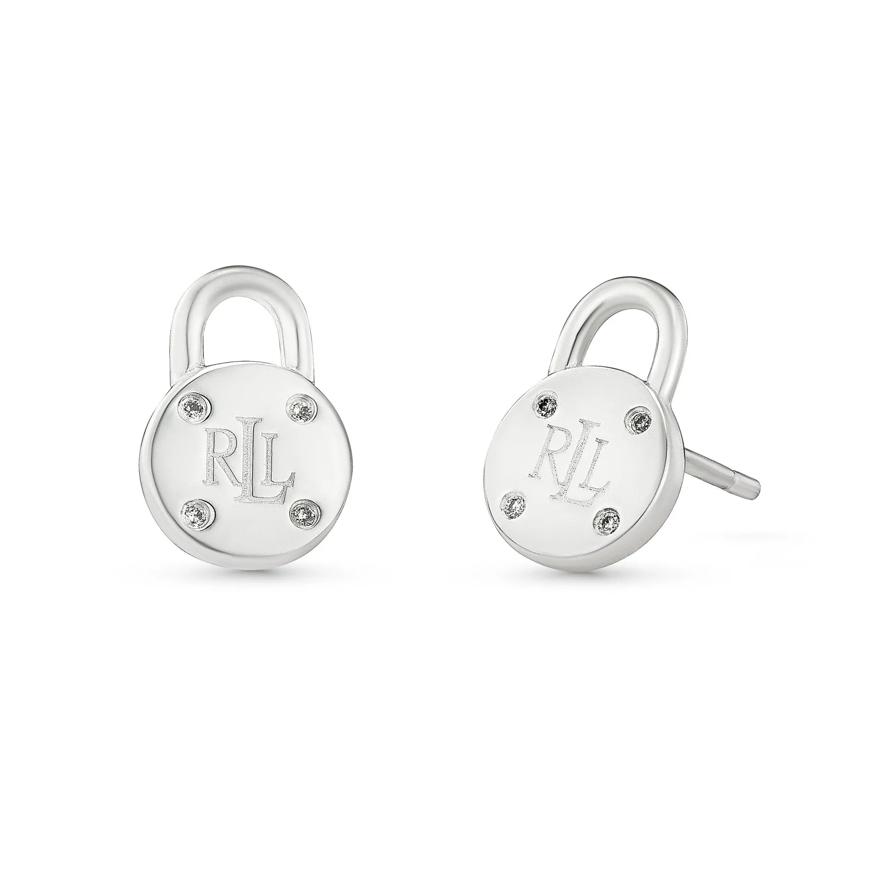 Lauren Ralph Lauren Silver Padlock Diamond Stud Earrings