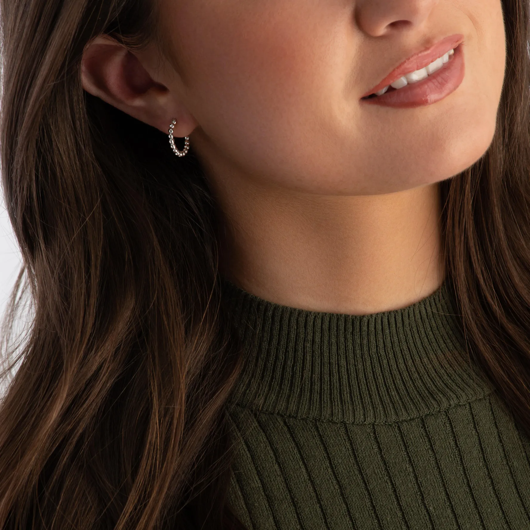 Lauren Ralph Lauren Silver Bead Hoop Earrings