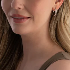 Lauren Ralph Lauren Silver Pave Cris Cross Hoop Earrings