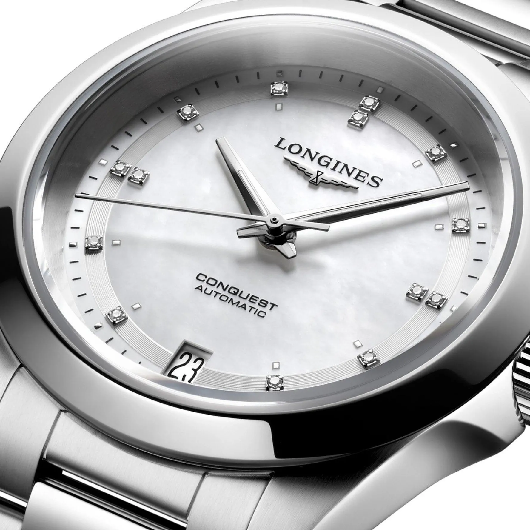 Longines Conquest 34mm Diamond Mother of Pearl Automatic Ladies Watch