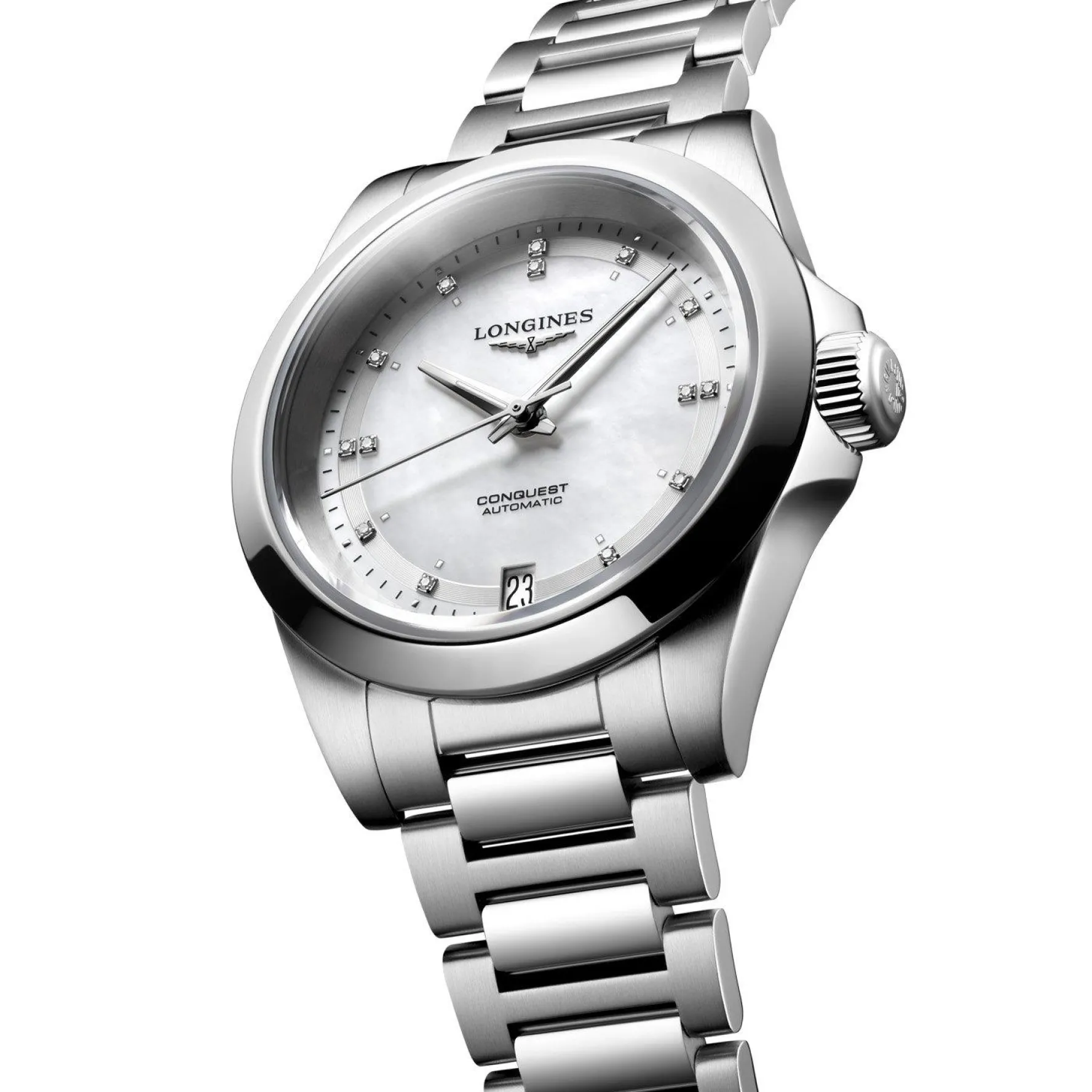 Longines Conquest 34mm Diamond Mother of Pearl Automatic Ladies Watch