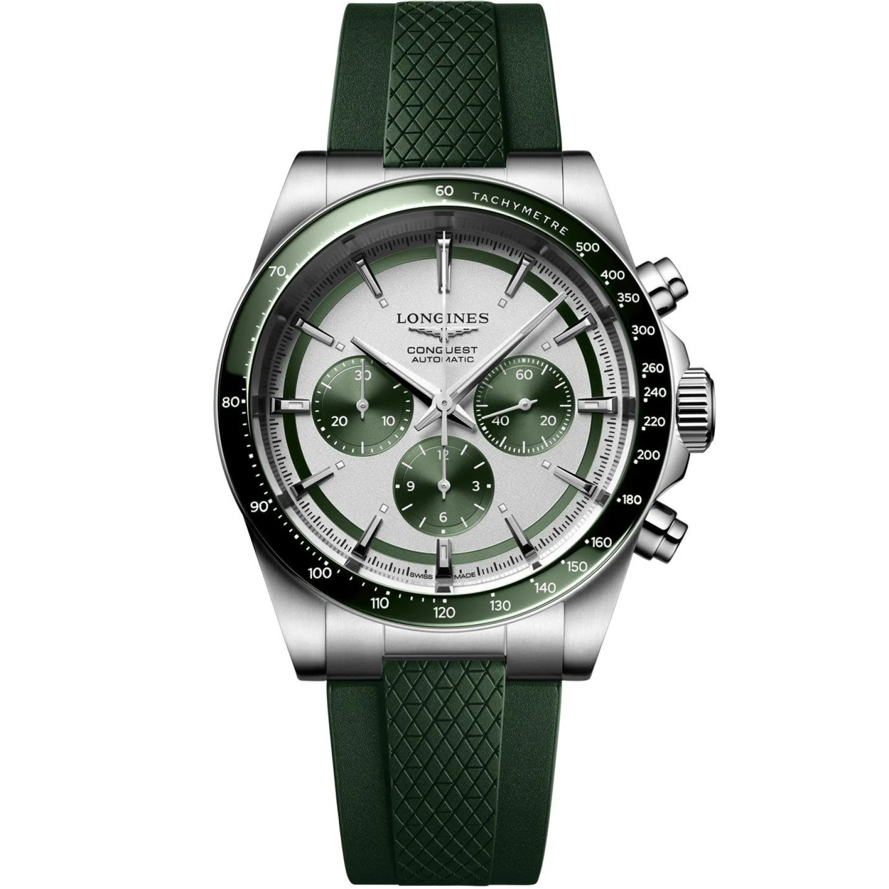 Longines Conquest 42mm Green rubber Strap Chronograph Automatic Men’s Watch