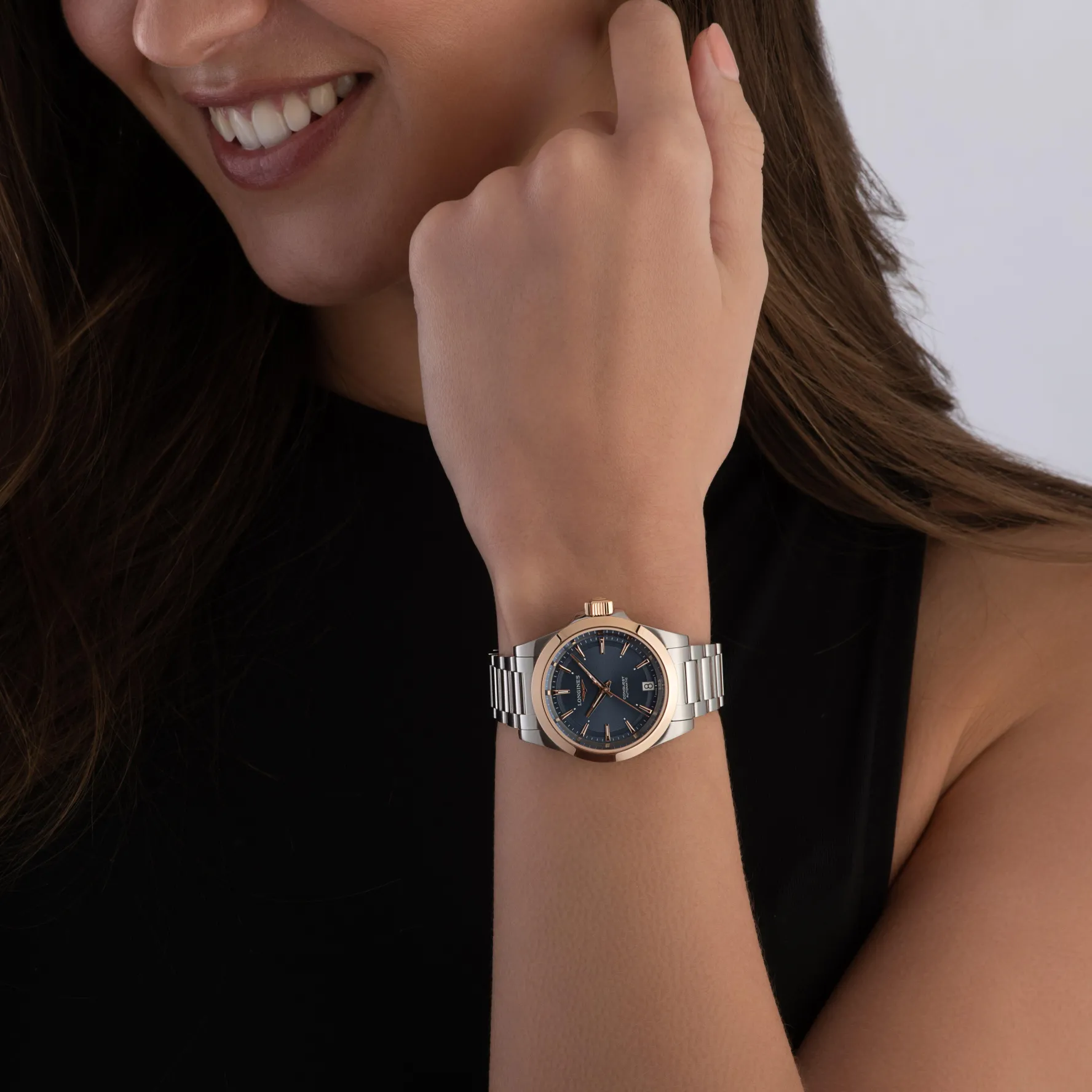 Longines Conquest 34mm Stainless Steel and 18ct Rose Gold Automatic Ladies Watch