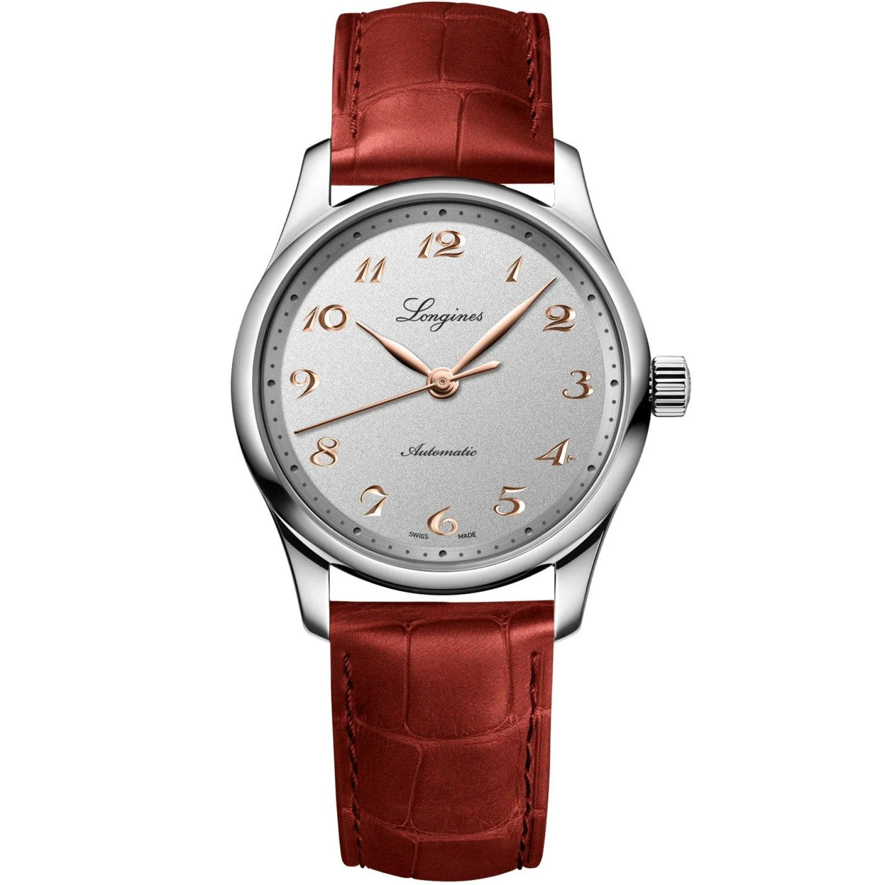 Longines Master Collection 34mm Red Leather Strap Automatic Ladies Watch