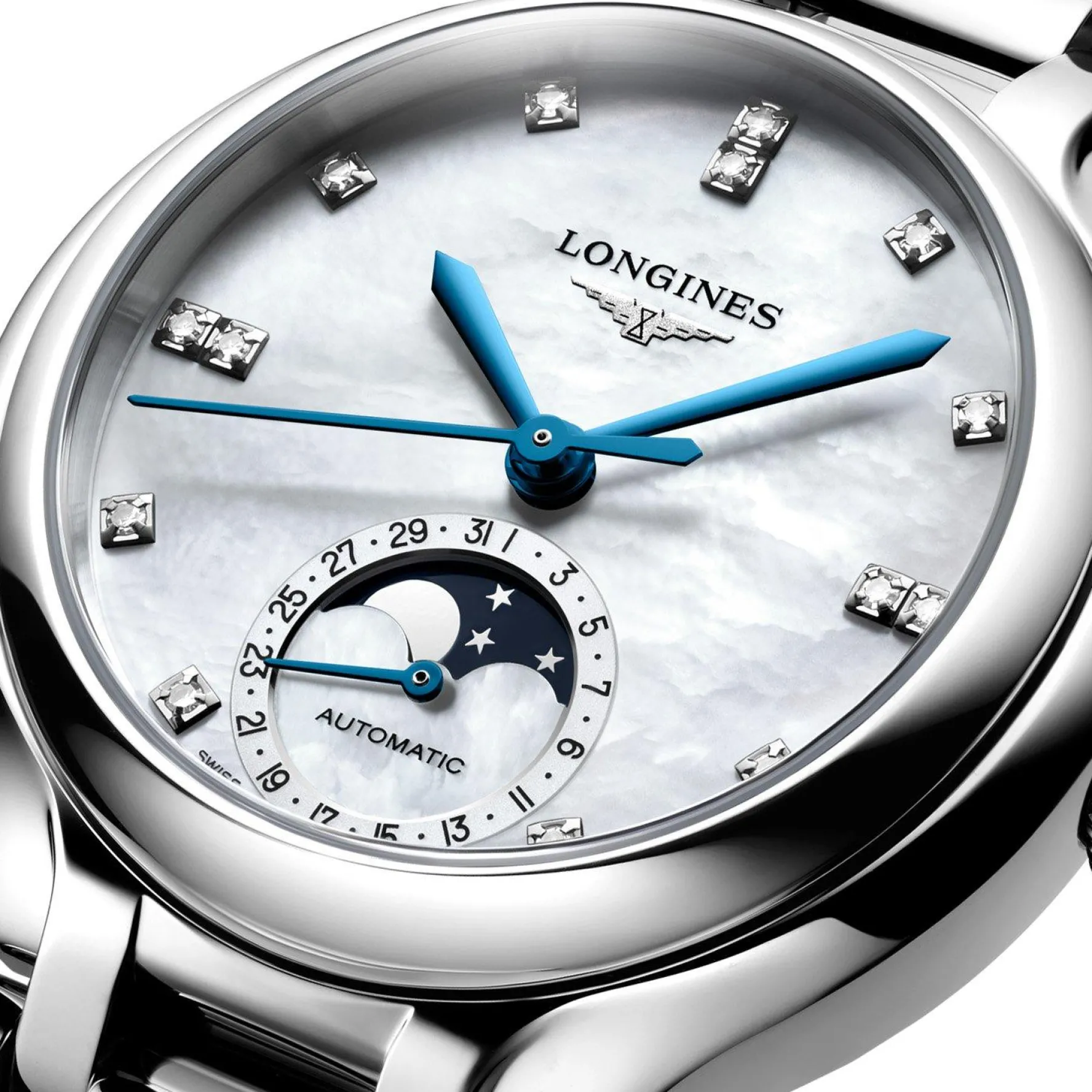 Longines Primaluna Moonphase 34mm Diamond Automatic Ladies Watch