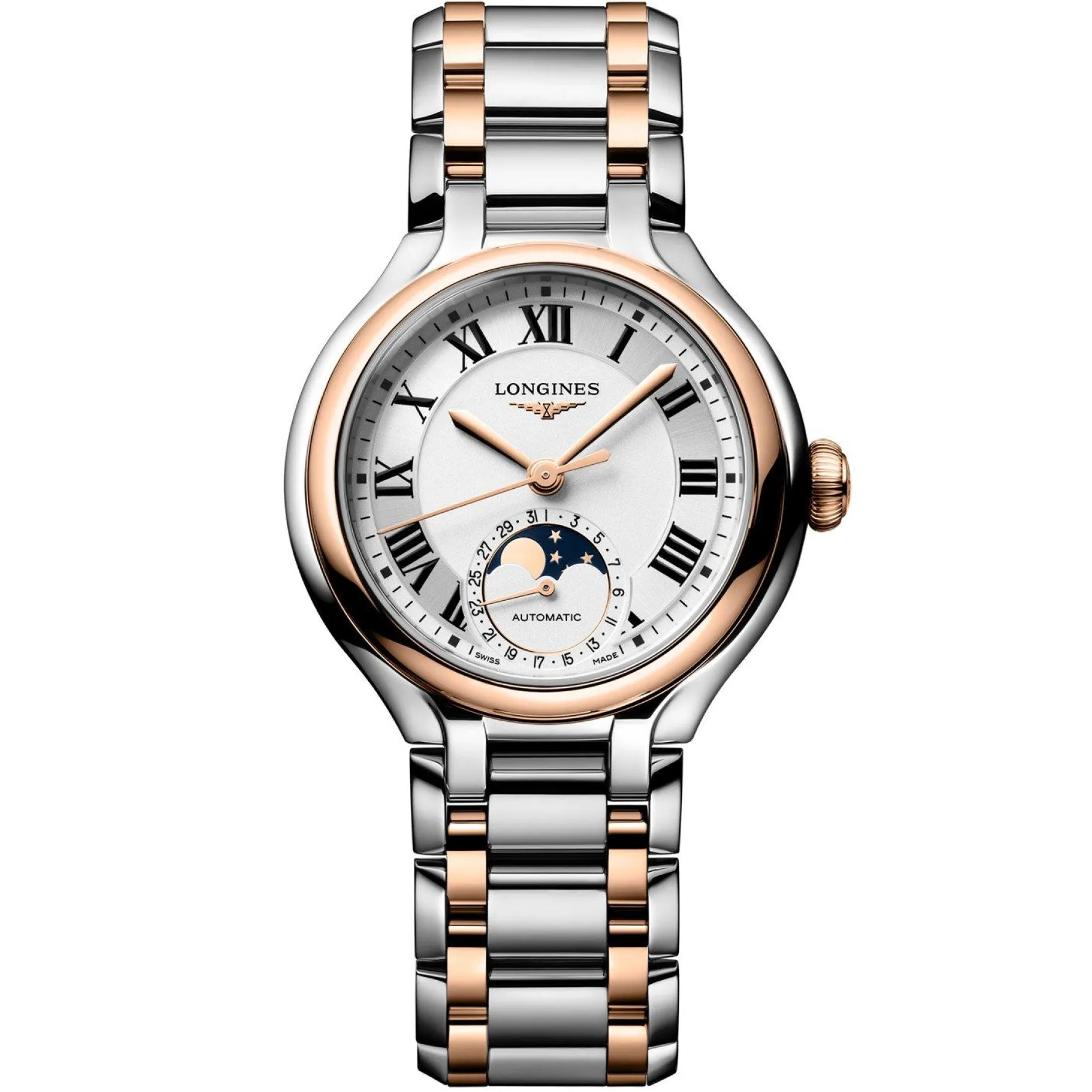 Longines Primaluna Moonphase 34mm Stainless Steel and 18K Rose Gold Automatic Ladies Watch