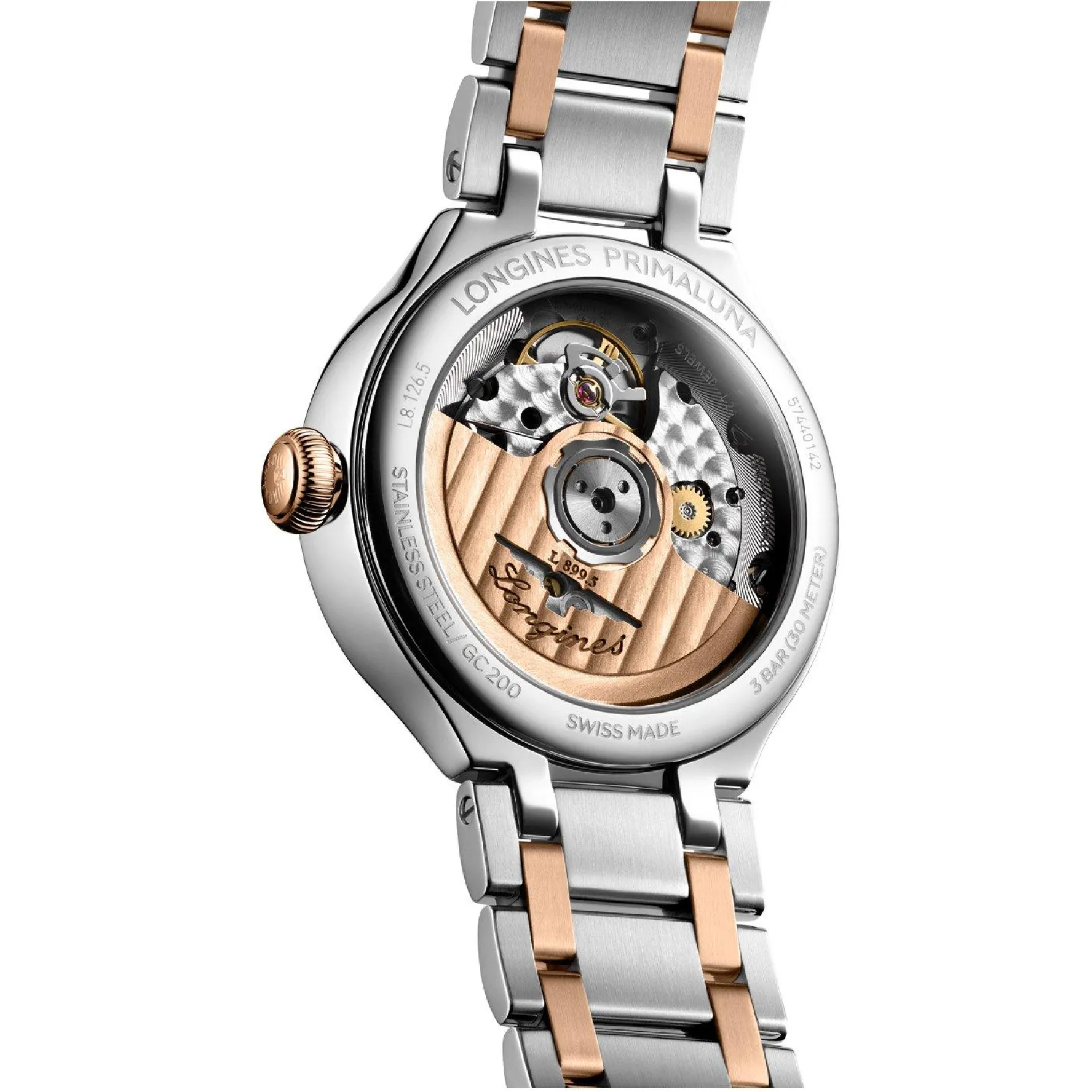 Longines Primaluna Moonphase 34mm Stainless Steel and 18K Rose Gold Automatic Ladies Watch
