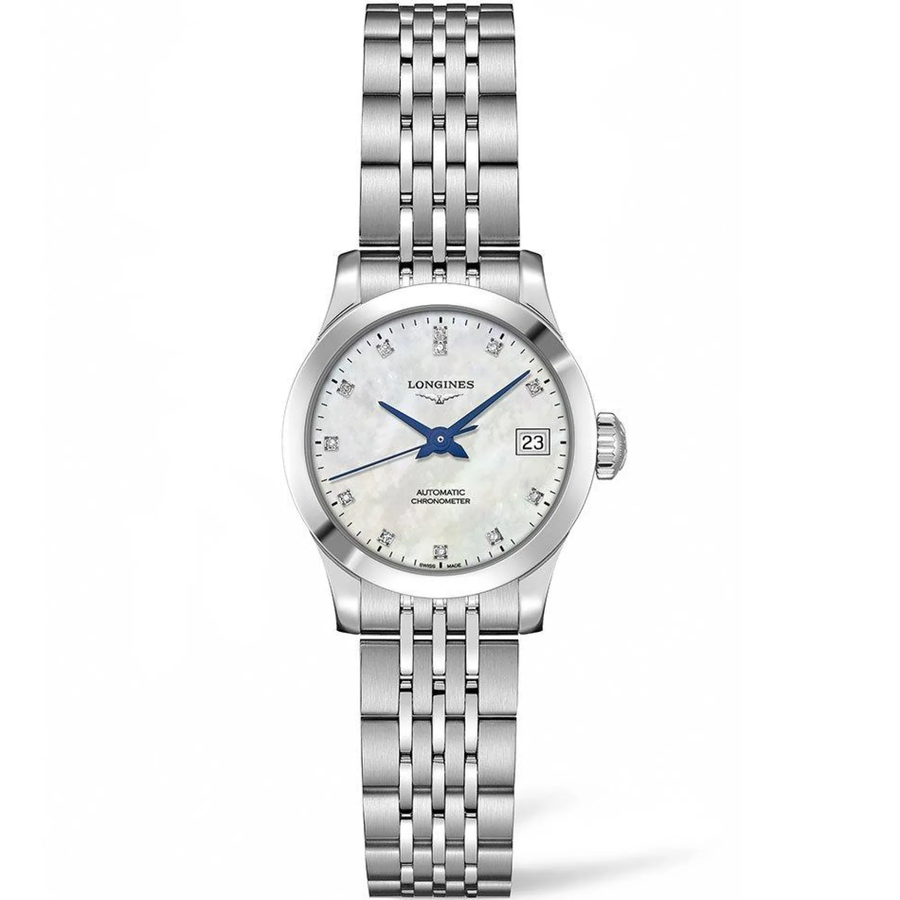 Longines Record 26mm Diamond Mother of Pearl Automatic Ladies Watch