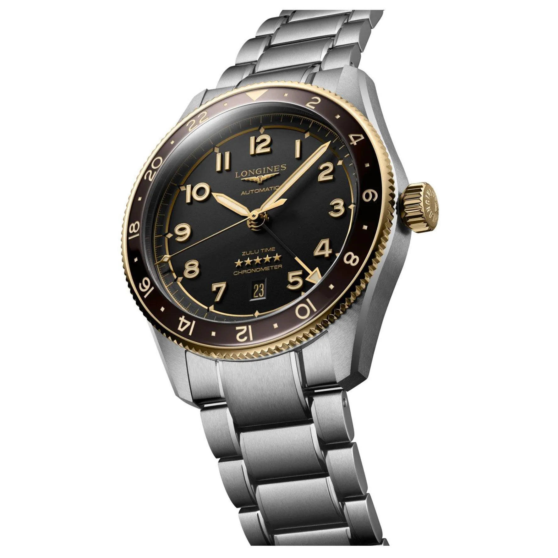 Longines Spirit Zulu Time 42mm Stainless Steel and 18ct Yellow Gold Automatic Men’s Watch