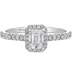 Maple Leaf Diamonds 18ct White Gold Emerald Cut Diamond Halo Ring