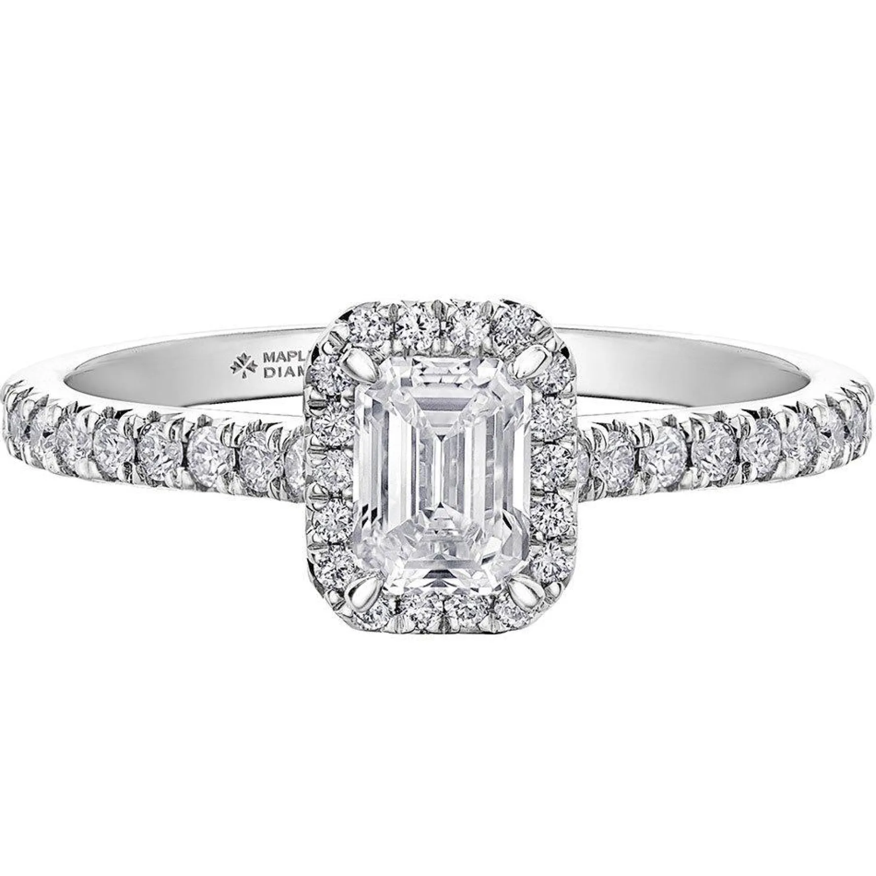 Maple Leaf Diamonds 18ct White Gold Emerald Cut Diamond Halo Ring