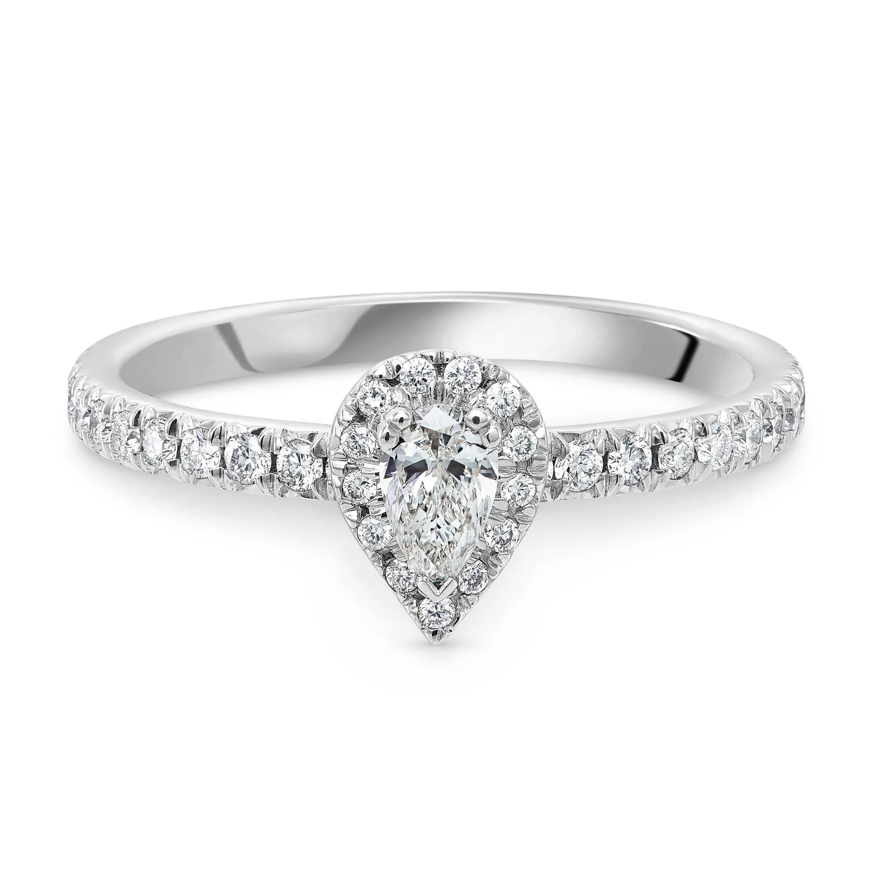 Maple Leaf Diamonds 18ct White Gold Pear Shaped Diamond Halo Ring