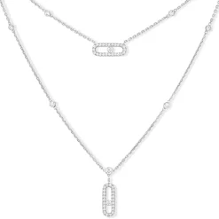 Messika Move Uno 2 Rows 18ct White Gold Diamond Pavé Necklace