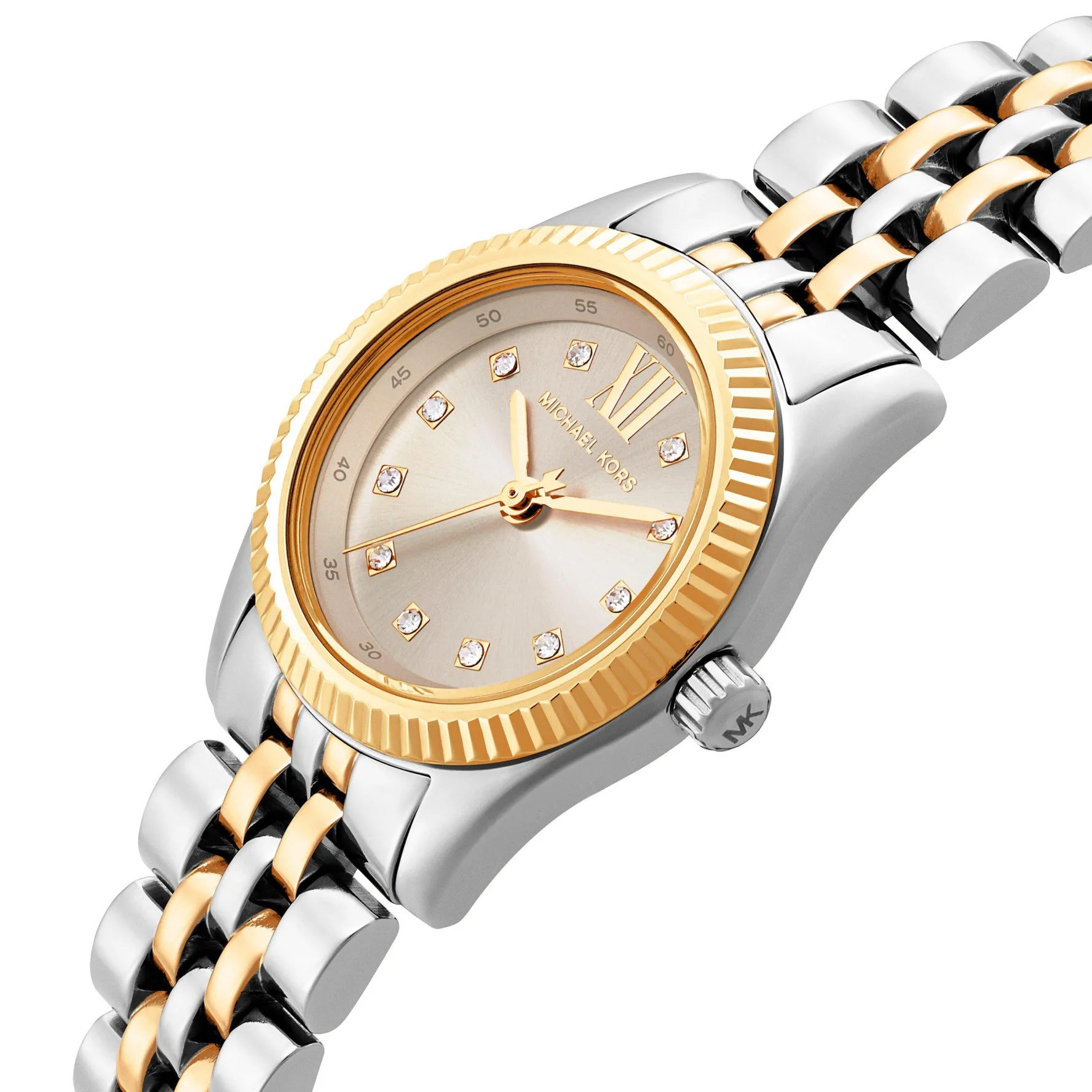 Michael Kors Lexington 26mm Stainless Steel and Yellow Gold Tone Watch and Crystal Bracelet Set
