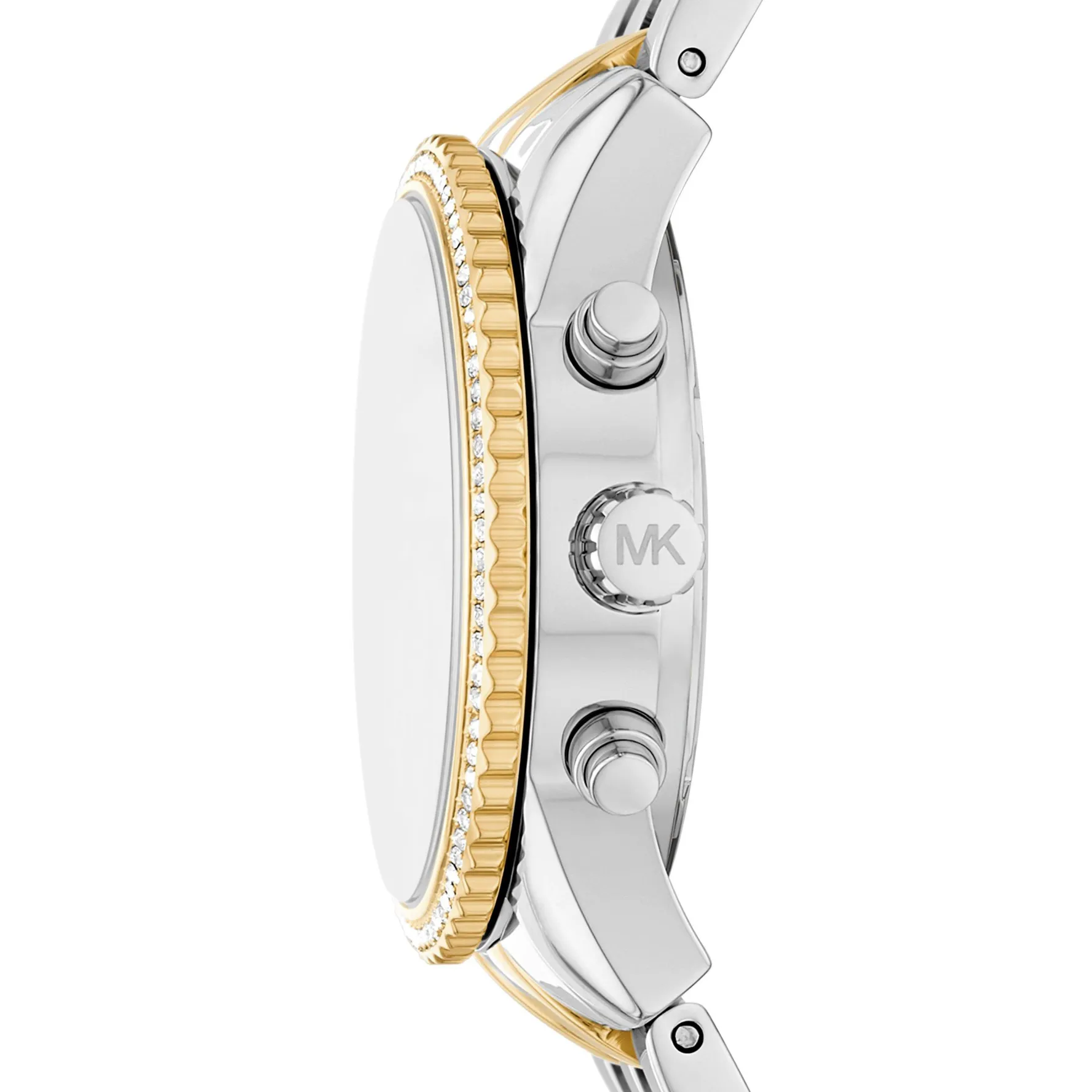Michael Kors Mini Bryant 35mm Stainless Steel and Yellow Gold Tone Crystal Chronograph Ladies Watch