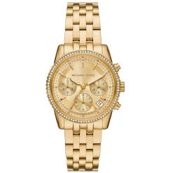 Michael Kors Mini Bryant 35mm Yellow Gold Plated Chronograph Crystal Ladies Watch