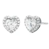 Michael Kors Premium Silver Heart Shaped Cubic Zirconia Halo Stud Earrings