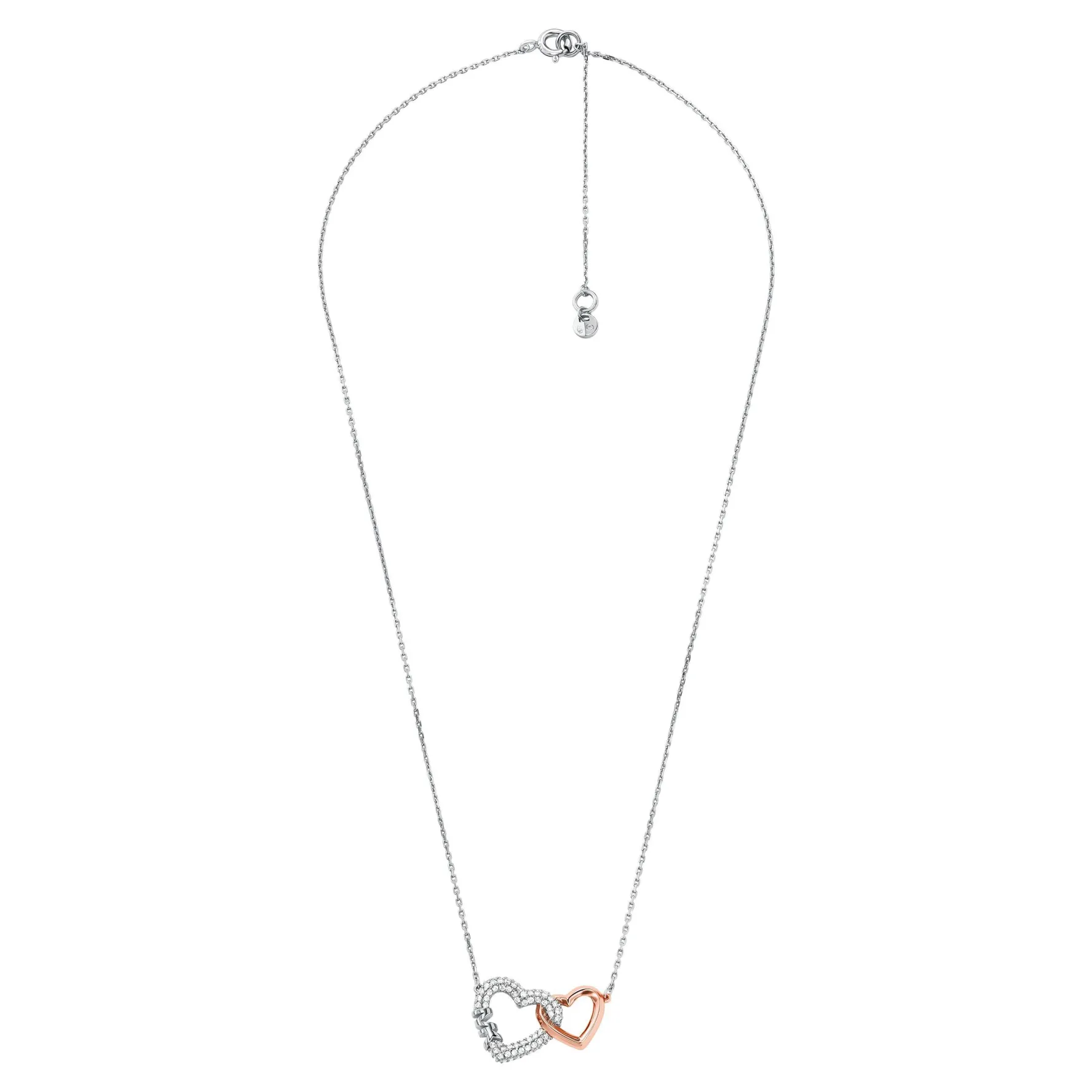 Michael Kors Silver and Rose Tone Cubic Zirconia Heart Necklace