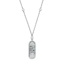 Michael Kors Silver Cubic Zirconia Dog Tag Necklace