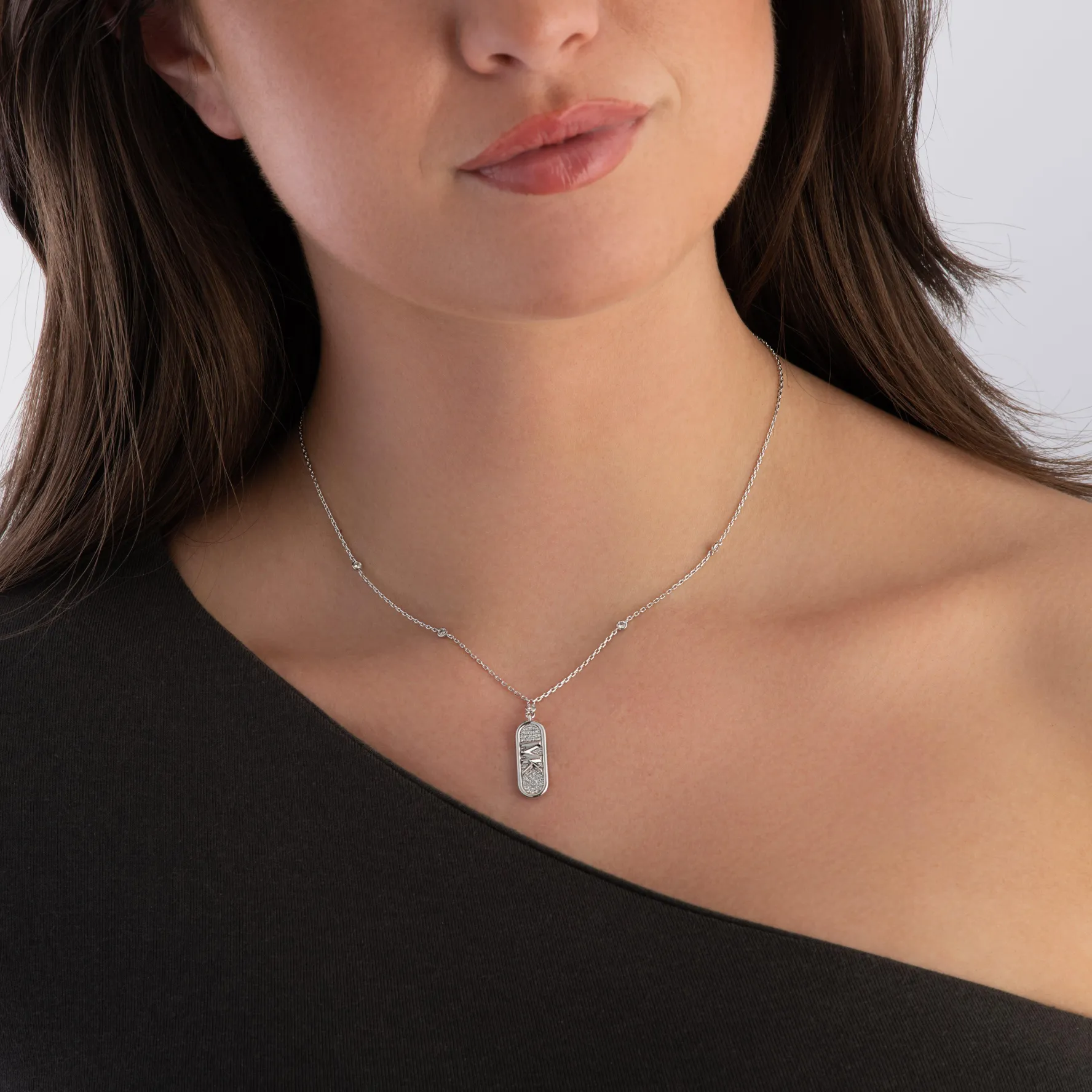 Michael Kors Silver Cubic Zirconia Dog Tag Necklace