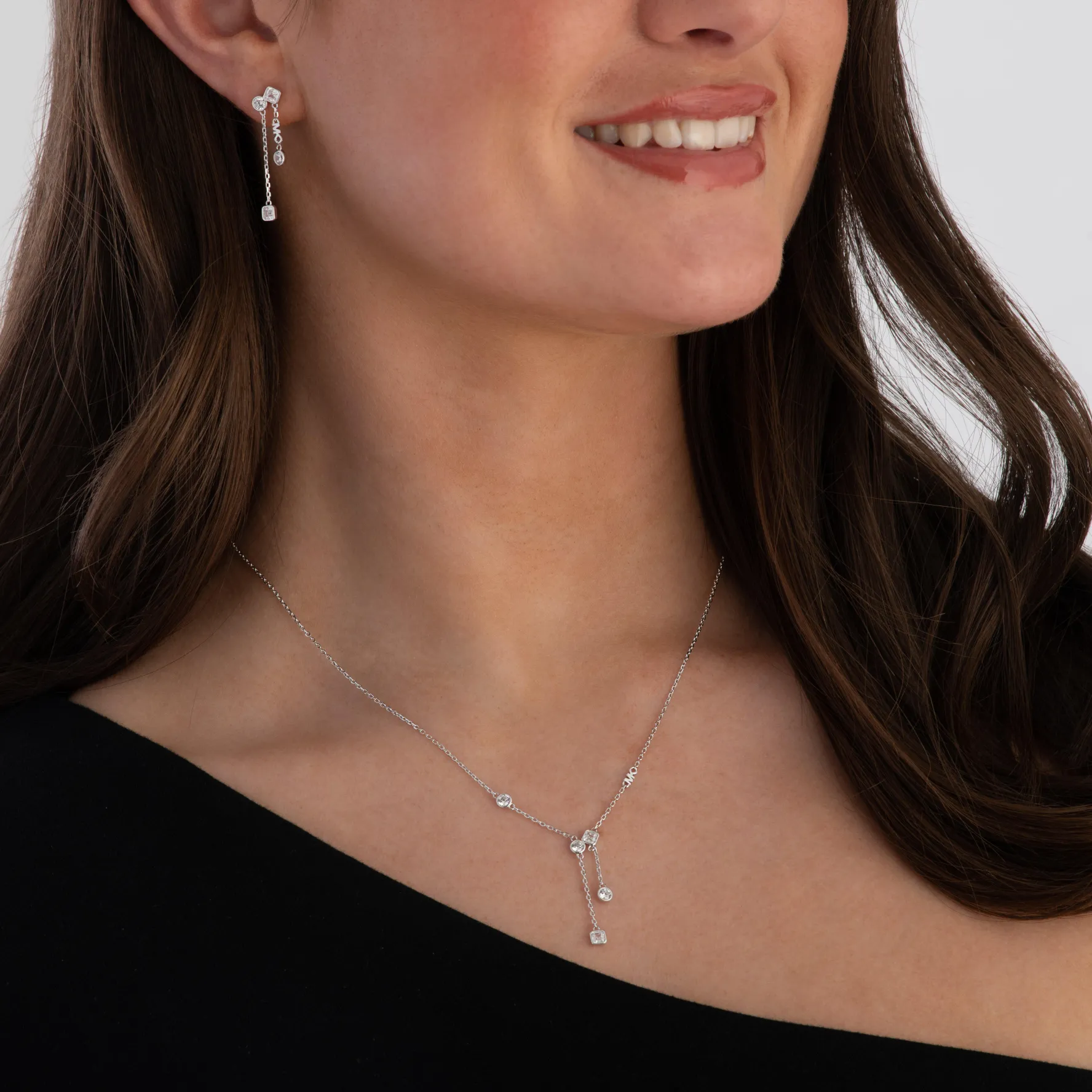 Michael Kors Silver Cubic Zirconia Drop Necklace