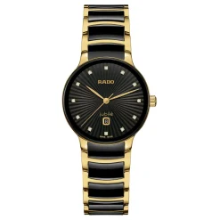 Rado Centrix 30.5mm High-Tech Ceramic and Yellow Gold PVD Diamond Ladies Watch