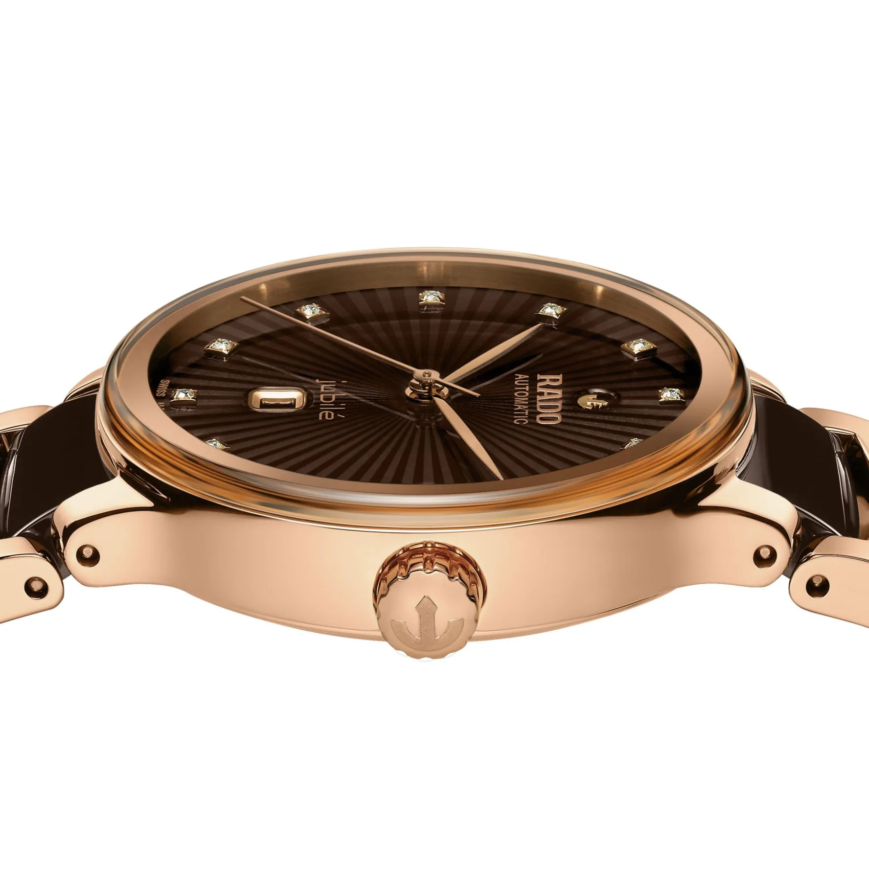 Rado Centrix 30.5mm High-tech Ceramic and Rose Gold PVD Diamond Automatic Ladies Watch