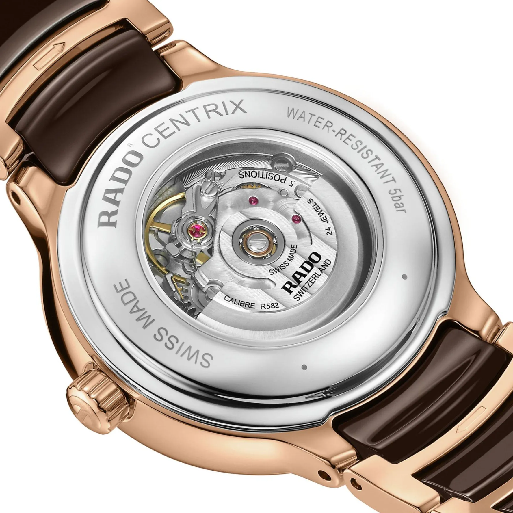 Rado Centrix 30.5mm High-tech Ceramic and Rose Gold PVD Diamond Automatic Ladies Watch