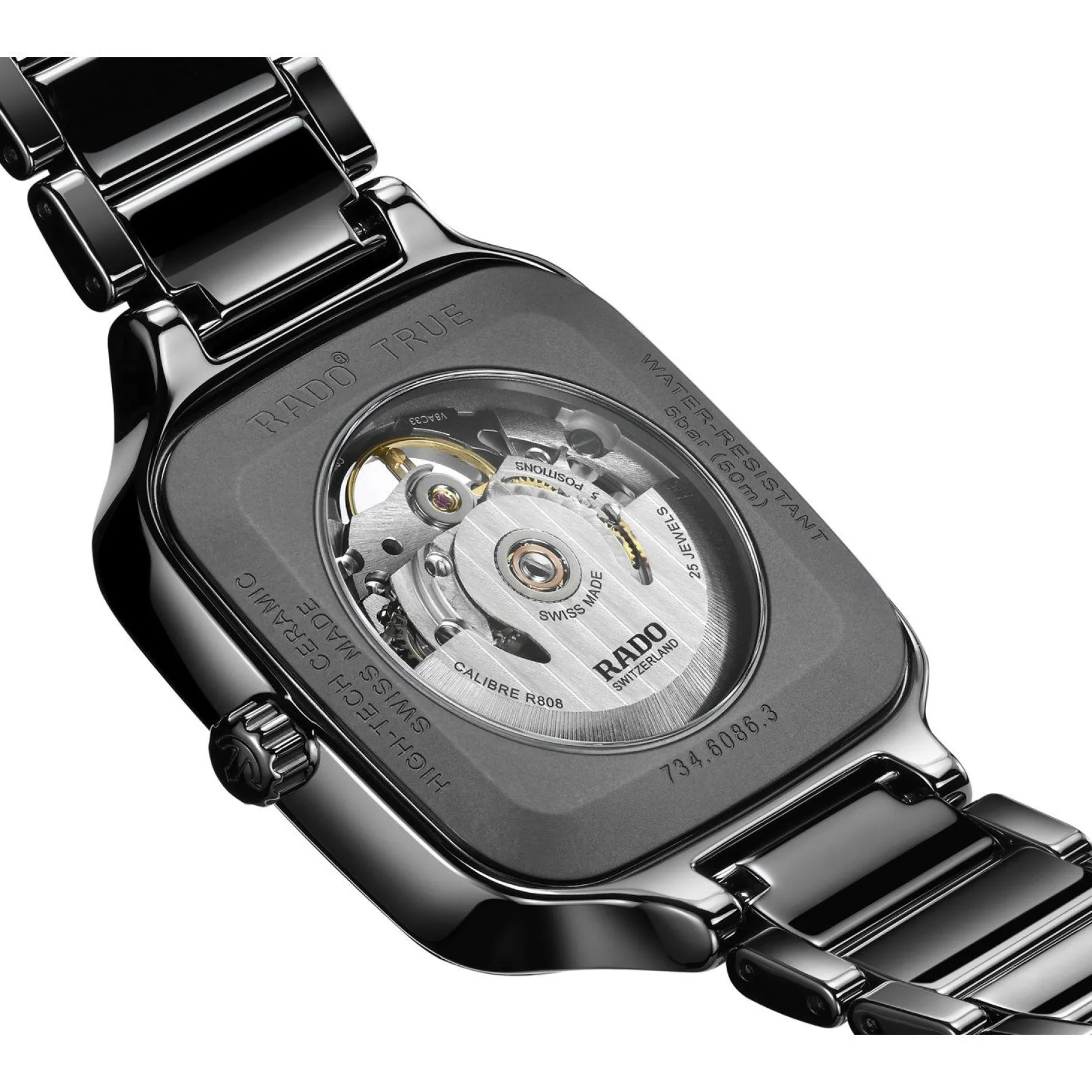 Rado True Square 38mm High-Tech Ceramic Skeleton Automatic Watch