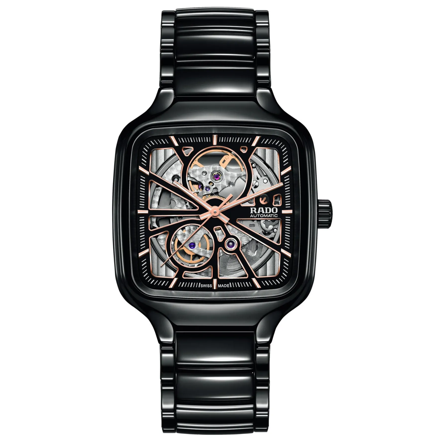 Rado True Square 38mm High-Tech Ceramic Skeleton Automatic Watch