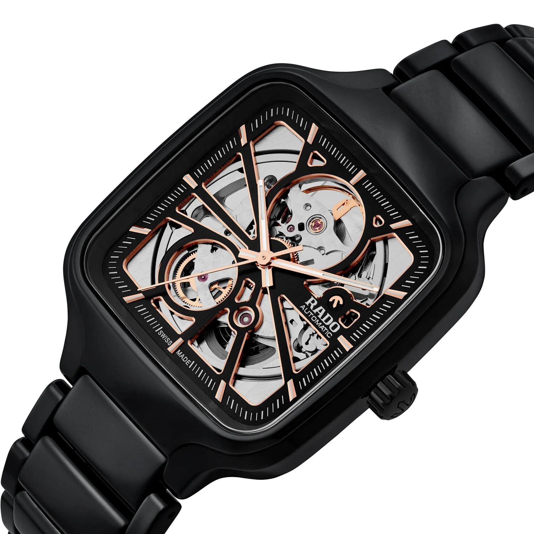 Rado True Square 38mm High-Tech Ceramic Skeleton Automatic Watch