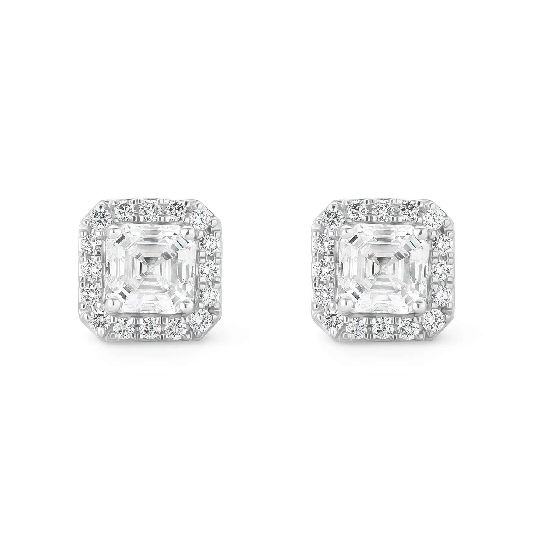 Royal Asscher Platinum Halo Royal Asscher Cut Diamond Stud Earrings