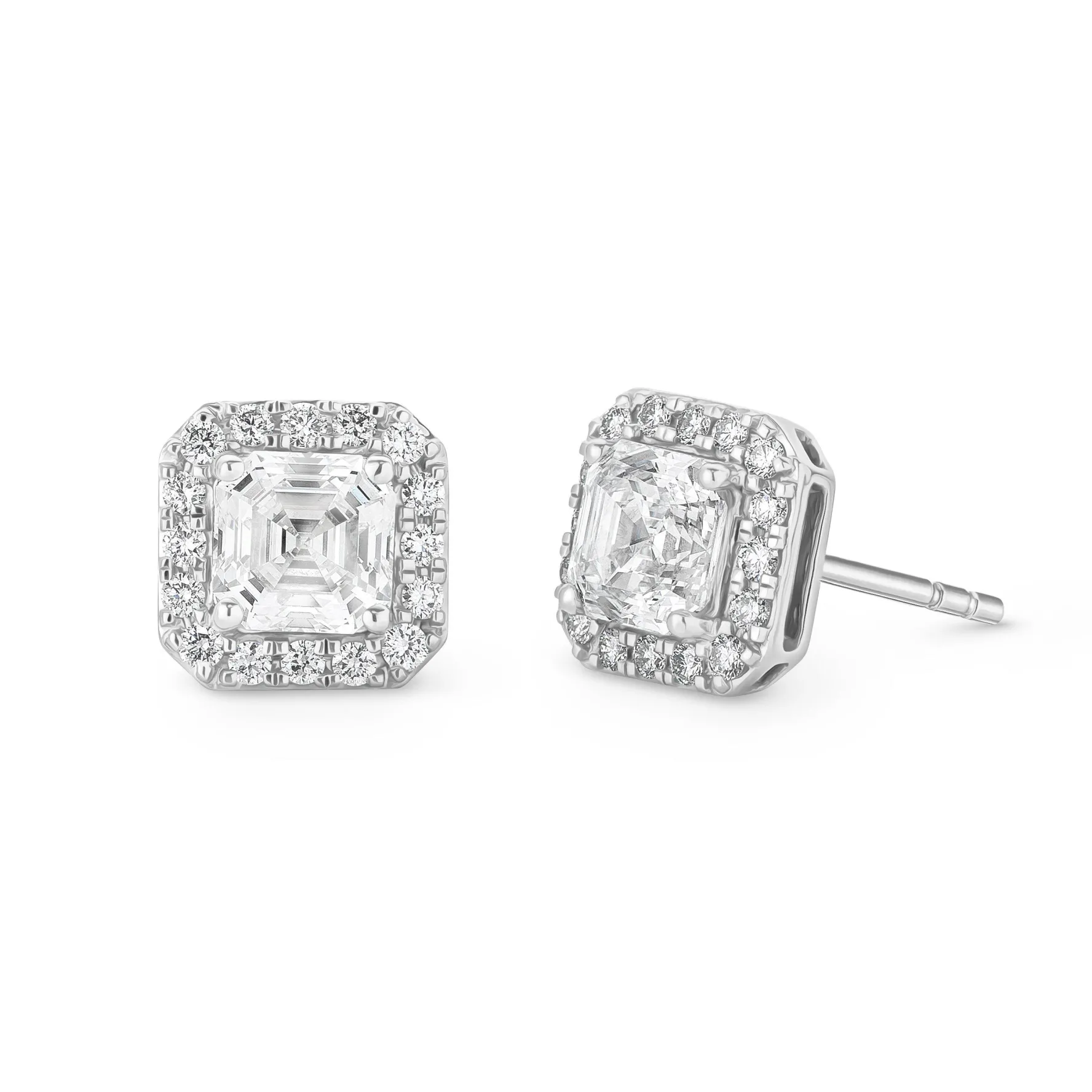 Royal Asscher Platinum Halo Royal Asscher Cut Diamond Stud Earrings